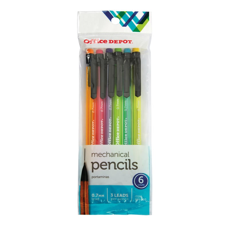 Office Depot Brand Mechanical Pencils, HB, 0.7mm, Assorted Barrel Colors, Pack Of 6 (Min Order Qty 66) MPN:MB153002-6