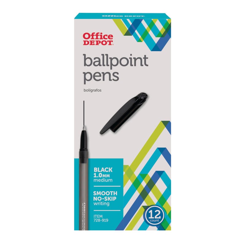 Office Depot Brand Tinted Ballpoint Stick Pens, Medium Point, 1.0 mm, Black Barrel, Black Ink, Pack Of 12 (Min Order Qty 52) MPN:1301