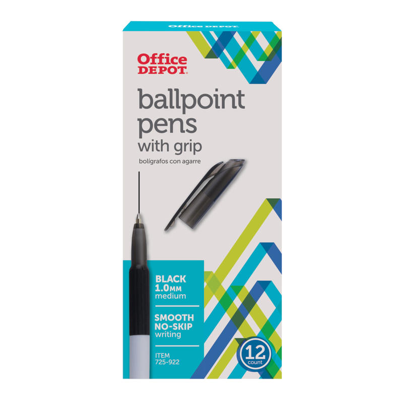 Office Depot Brand Grip Ballpoint Pens, Medium Point, 1.0 mm, White Barrel, Black Ink, Pack Of 12 Pens (Min Order Qty 11) MPN:1308