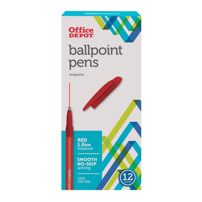 Office Depot Brand Ballpoint Stick Pens, Medium Point, 1.0 mm, Red Barrel, Red Ink, Pack Of 12 (Min Order Qty 52) MPN:1312