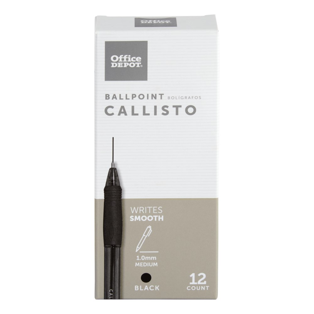 Office Depot Brand Callisto Soft-Grip Retractable Ballpoint Pens, Medium Point, 1.0 mm, Clear Barrel, Black Ink, Pack Of 12 (Min Order Qty 25) MPN:27001