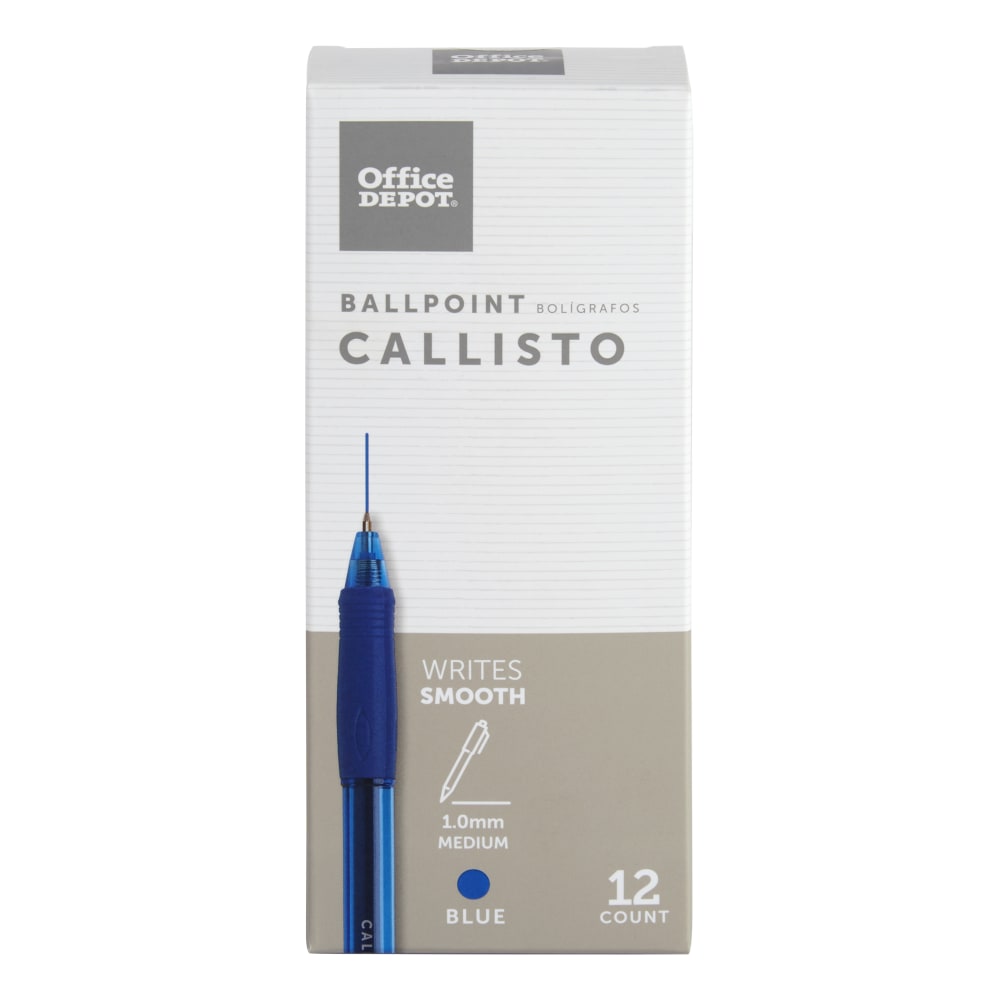 Office Depot Brand Callisto Soft-Grip Retractable Ballpoint Pens, Medium Point, 1.0 mm, Clear Barrel, Blue Ink, Pack Of 12 (Min Order Qty 25) MPN:27002