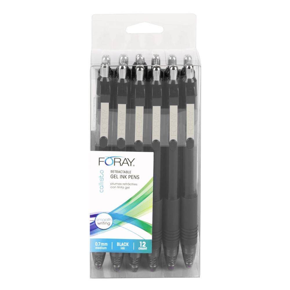 Office Depot Brand Callisto Retractable Gel Ink Pens, Medium Point, 0.7 mm, Transparent Black Barrel, Black Ink, Pack Of 12 Pens (Min Order Qty 15) MPN:AH806-12-B-0.7MM