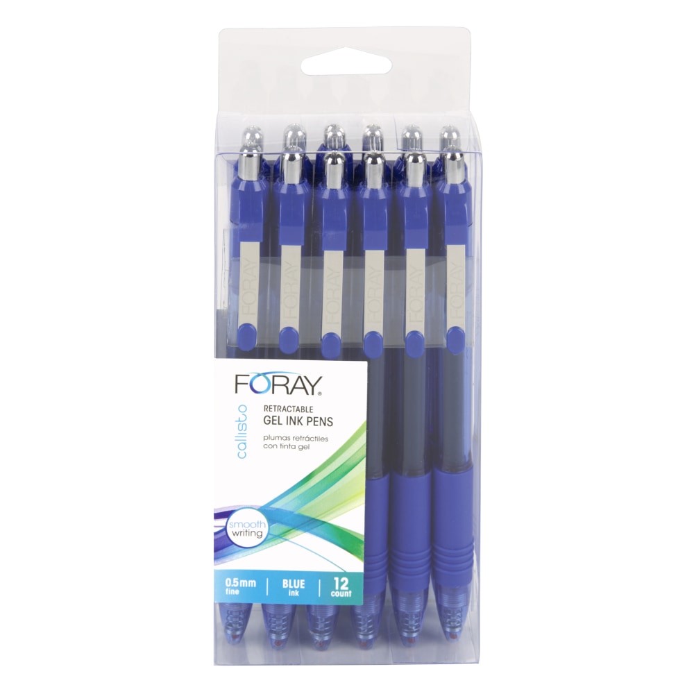 Office Depot Brand Callisto Retractable Gel Ink Pens, Fine Point, 0.5 mm, Transparent Blue Barrel, Blue Ink, Pack Of 12 Pens (Min Order Qty 15) MPN:AH806-12-BL-0.5MM