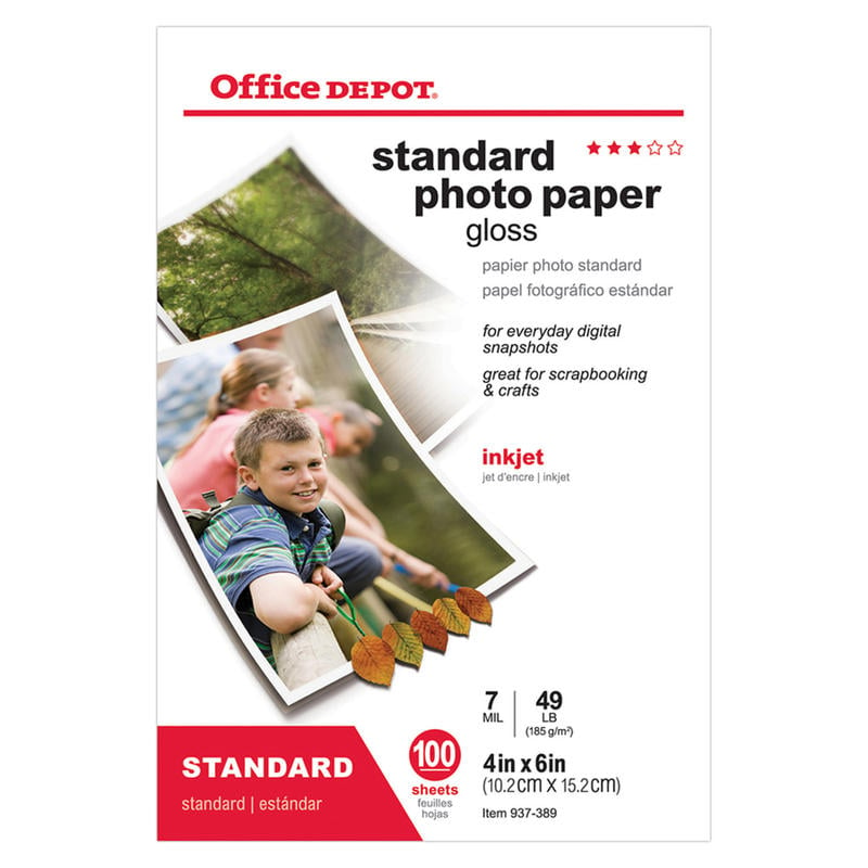 Office Depot Brand Standard Photo Paper, Glossy, 4in x 6in, White, Pack Of 100 Sheets (Min Order Qty 9) MPN:123433