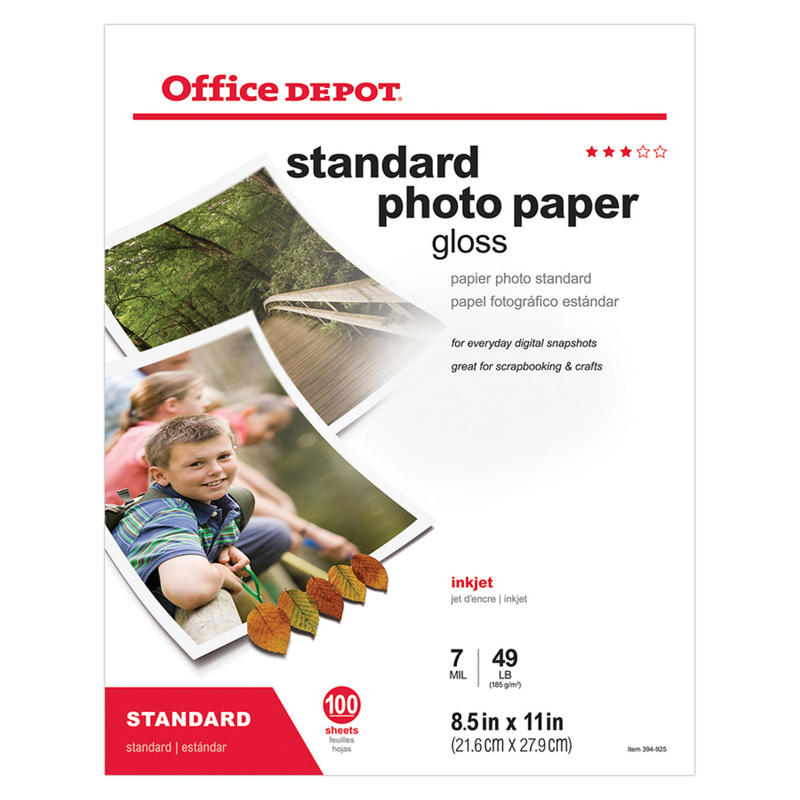 Office Depot Brand Standard Photo Paper, Glossy, Letter Size, White, Pack Of 100 Sheets (Min Order Qty 3) MPN:123434