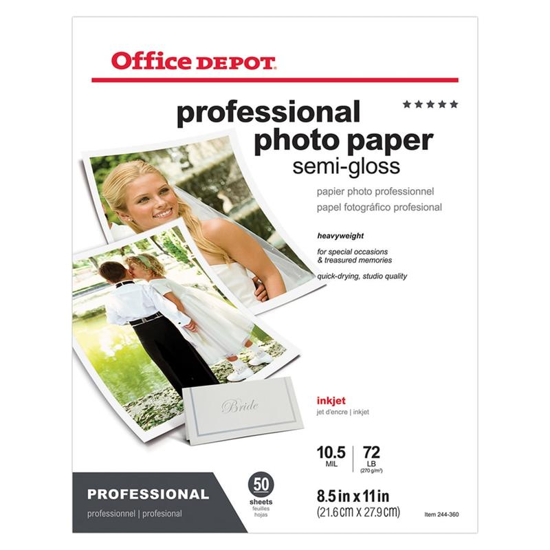 Office Depot Brand Premium Plus Photo Paper, Semi-Gloss, Letter Size, White, Pack Of 50 Sheets (Min Order Qty 5) MPN:124209