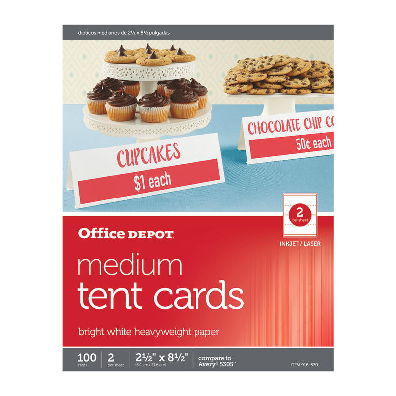 Office Depot Brand Inkjet/Laser Tent Cards, Medium, 2 1/2in x 8 1/2in, Bright White, Pack Of 100 (Min Order Qty 4) MPN:3585401847