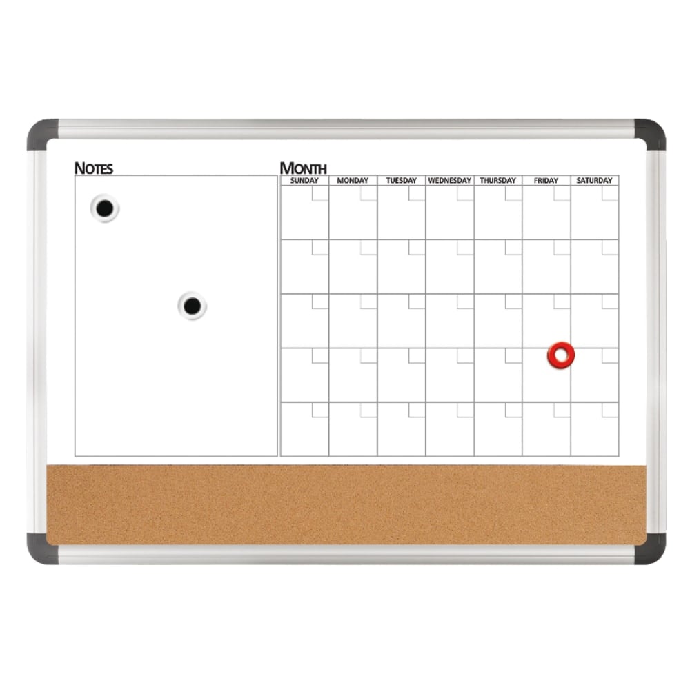 Realspace Magnetic Dry-Erase Whiteboard/Cork Calendar Board, 24in x 36in, Silver Aluminum Frame (Min Order Qty 4) MPN:KK0339