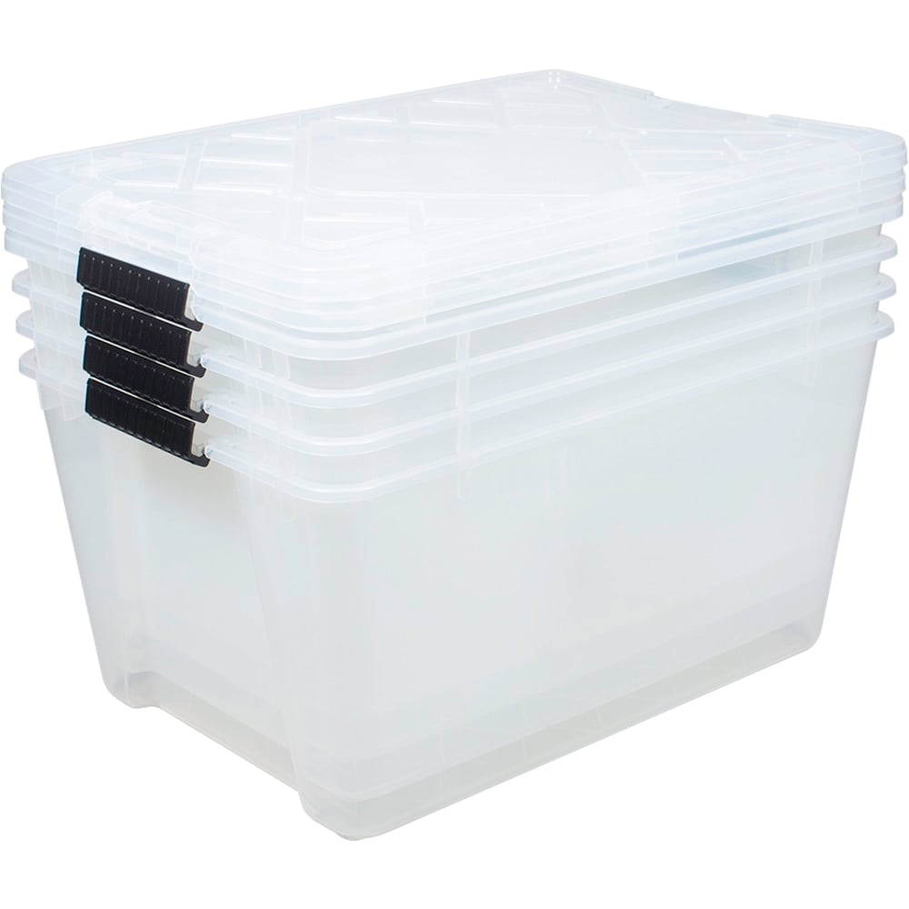Office Depot Brand by GreenMade Instaview Storage Container With Latch Handles/Snap Lids, 45 Qt, 16-1/2in x 15-3/4in x 21-1/2in, Clear, Pack Of 4 (Min Order Qty 2) MPN:662961