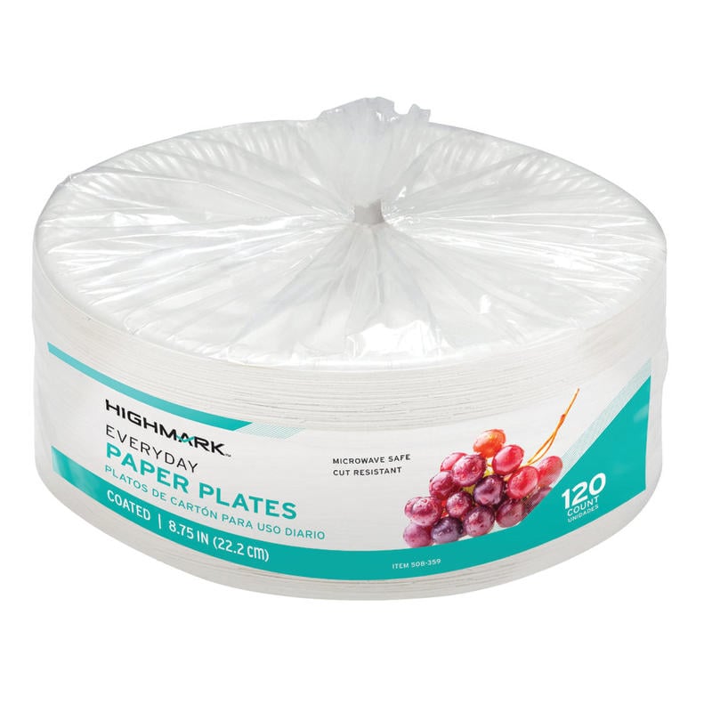 Highmark Paper Plates, 8-3/4in, White, Pack Of 120 (Min Order Qty 8) MPN:P225AW-GPK