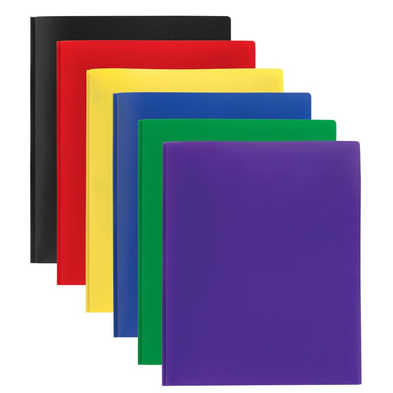 Office Depot Brand 2-Pocket School-Grade Poly Folders With Prongs, 8-1/2in x 11in, Assorted Colors, Pack Of 24 (Min Order Qty 9) MPN:039-3