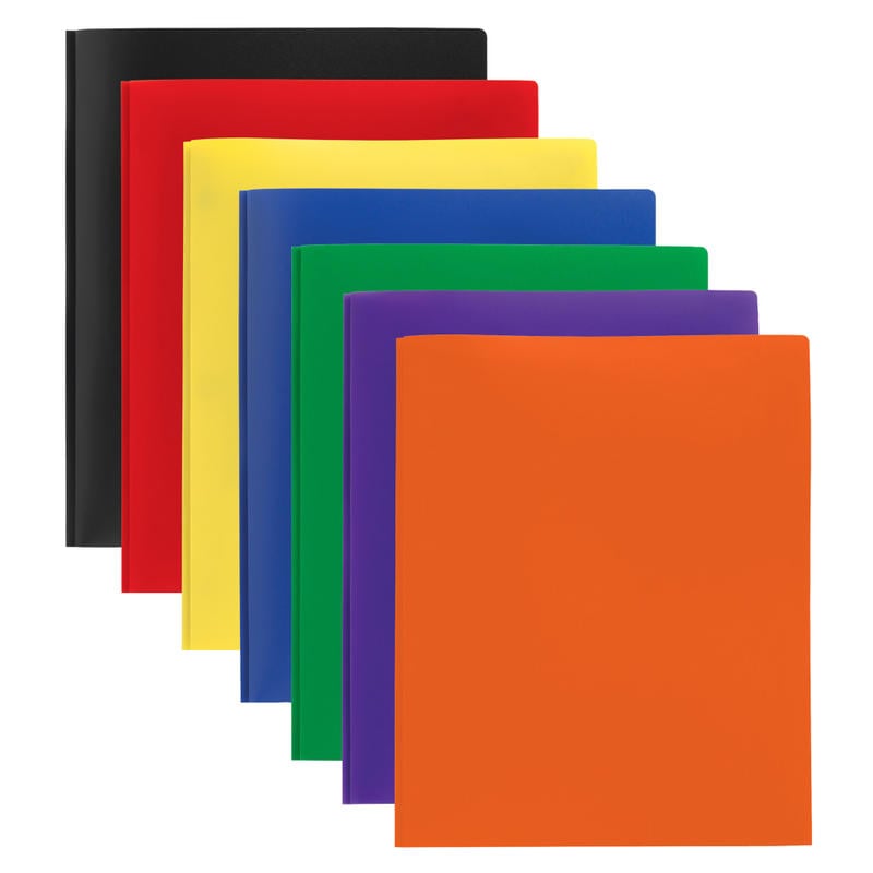 Office Depot Brand 2-Pocket School-Grade Poly Folders With Prongs, 8-1/2in x 11in, Assorted Colors, Pack Of 48 (Min Order Qty 4) MPN:041-6