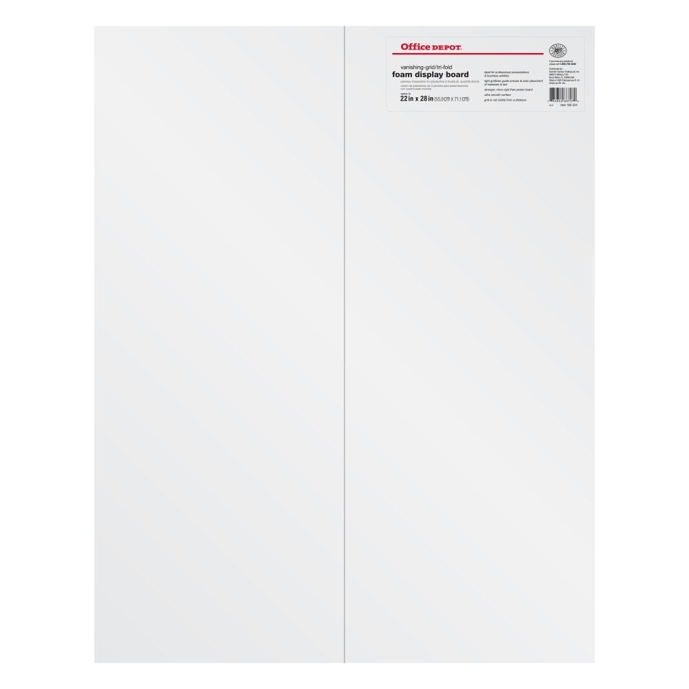 Office Depot Brand Vanishing Grid Presentation Tri-Fold Foam Board, 22in x 28in, White (Min Order Qty 12) MPN:72720