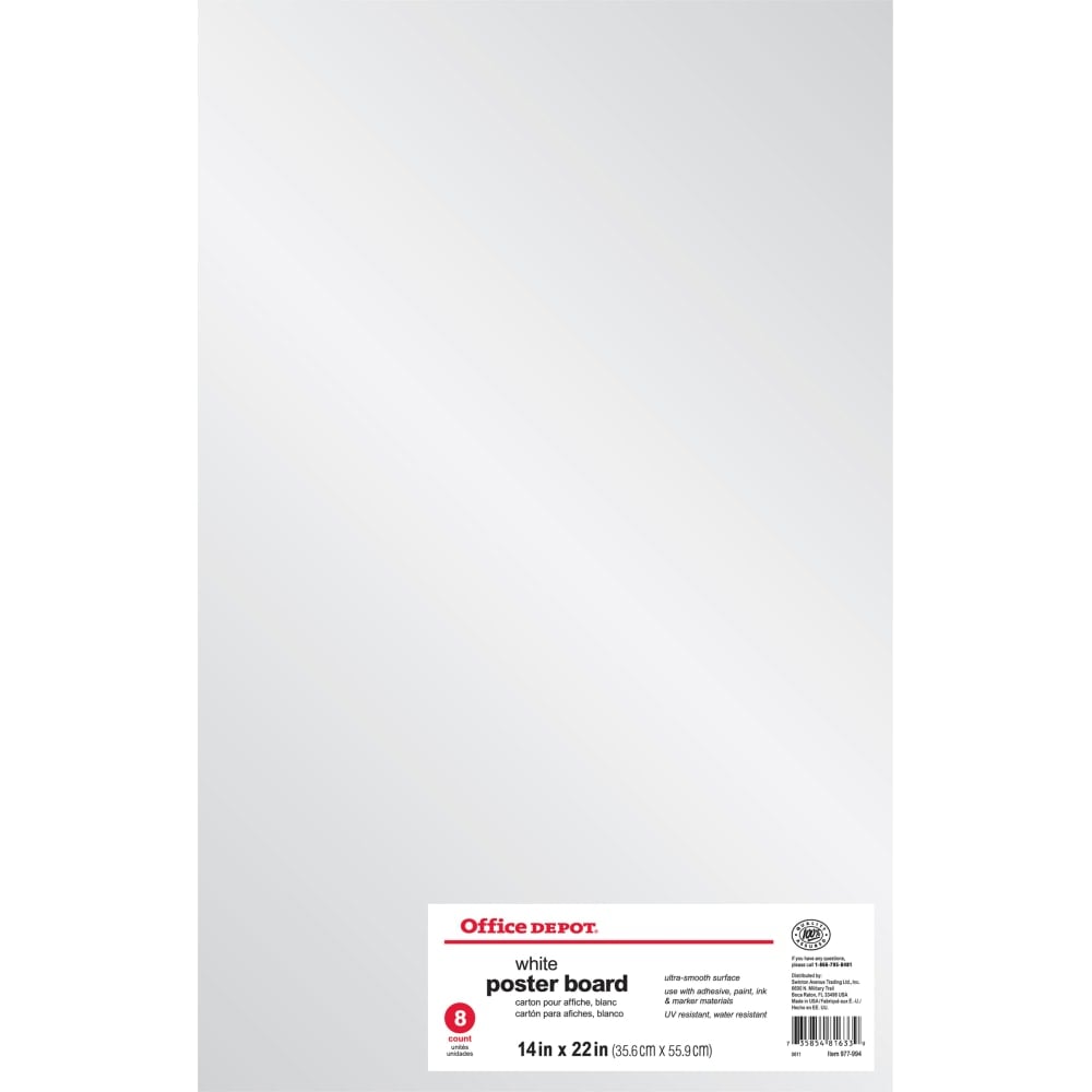 Office Depot Brand Poster Boards, 14in x 22in, White, Pack Of 8 (Min Order Qty 22) MPN:977994