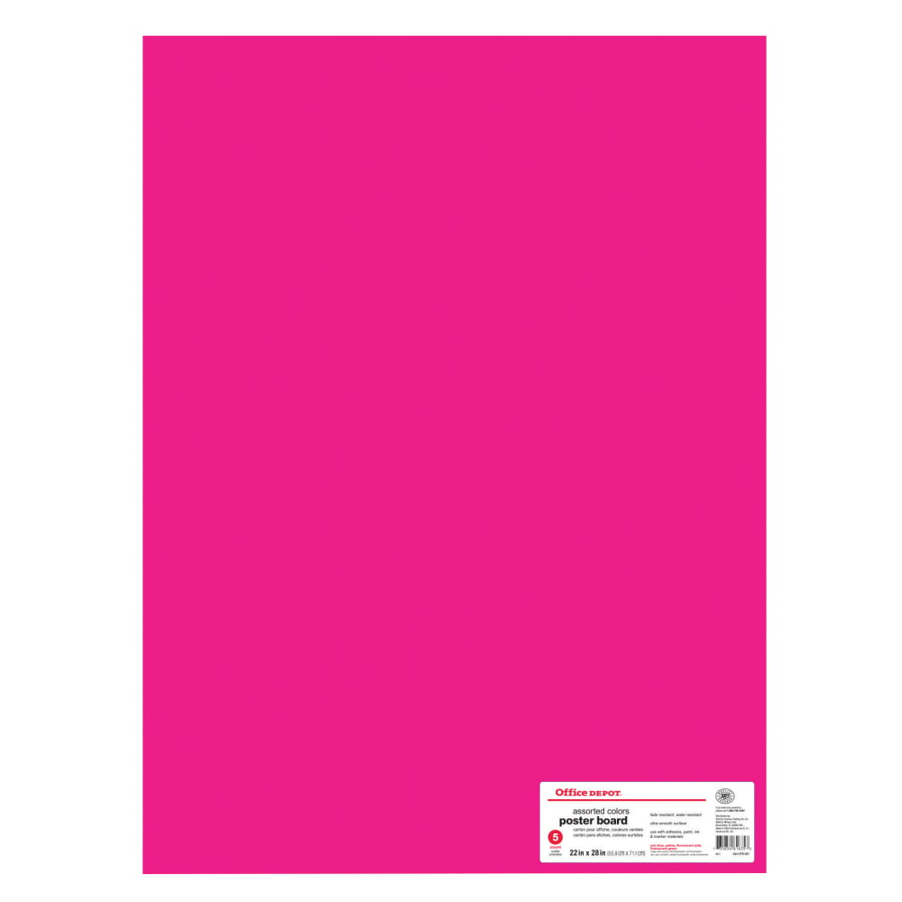 Office Depot Brand Poster Board, 22in x 28in, Assorted Colors, Pack Of 5 (Min Order Qty 16) MPN:978021