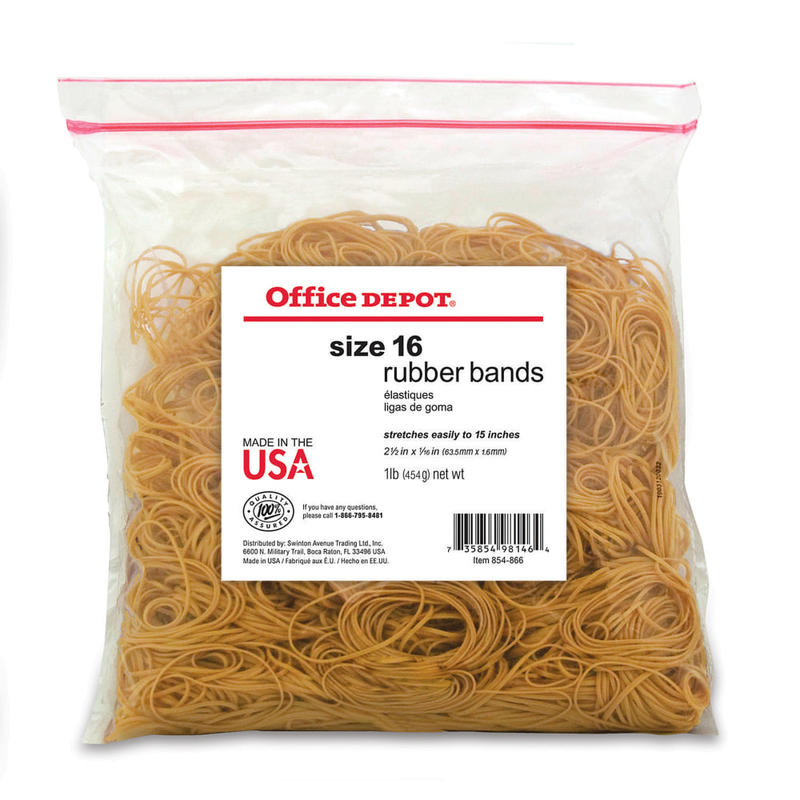 Office Depot Brand Rubber Bands, #16, 2 1/2in x 1/16in, Crepe, 1-Lb Bag (Min Order Qty 17) MPN:2416408