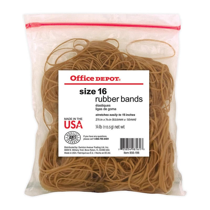 Office Depot Brand Rubber Bands, #16, 2 1/2in x 1/16in, 1/4 Lb. Bag (Min Order Qty 62) MPN:2416808
