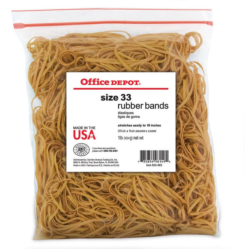 Office Depot Brand Rubber Bands, #33, 3 1/2in x 1/8in, Crepe, 1-Lb Bag (Min Order Qty 17) MPN:2433408