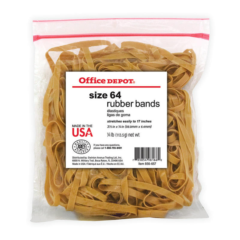 Office Depot Brand Rubber Bands, #64, 3 1/2in x 1/4in, 1/4 Lb. Bag (Min Order Qty 62) MPN:2464808