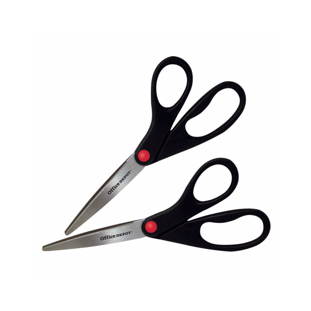 Office Depot Brand Scissors, 8in, Straight, Black, Pack Of 2 (Min Order Qty 28) MPN:30123