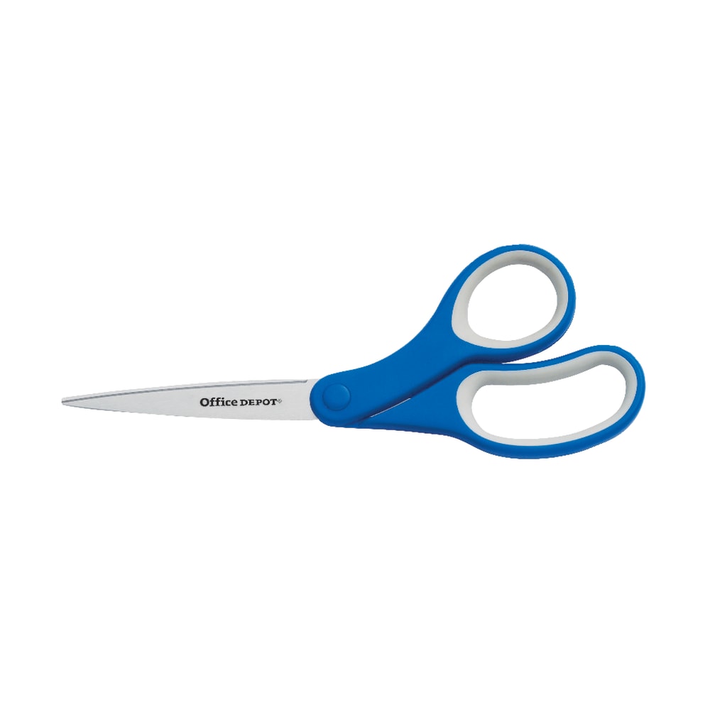 Office Depot Brand Soft Handle Stainless-Steel Scissors, 8in, Bent, Blue/Gray (Min Order Qty 52) MPN:OM97613