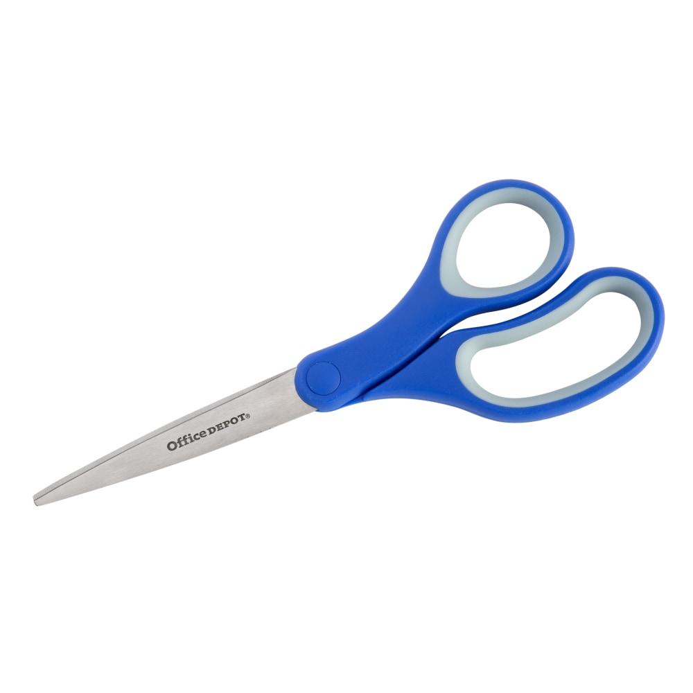 Office Depot Brand Soft Handle Stainless Steel Scissors, 8in, Straight, Blue/Gray (Min Order Qty 44) MPN:OM97615