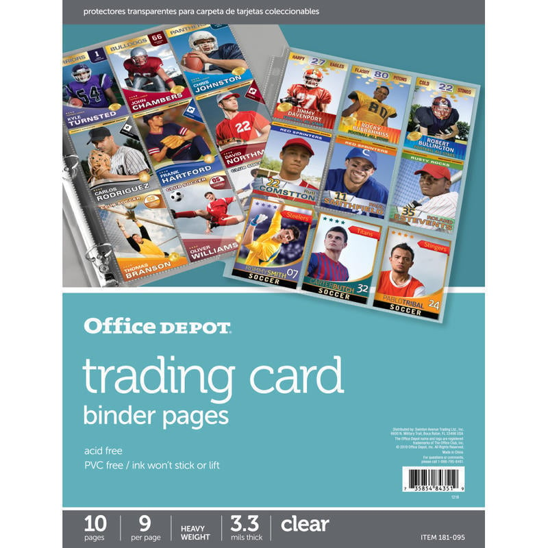 Office Depot Brand Trading Card Binder Pages, 8-1/2in x 11in, Clear, Pack Of 10 (Min Order Qty 74) MPN:181095