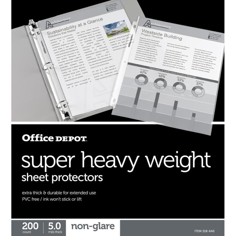 Office Depot Brand Super Heavyweight Sheet Protectors, 8-1/2in x 11in, Non-Glare, Box Of 200 (Min Order Qty 5) MPN:181116-BX200