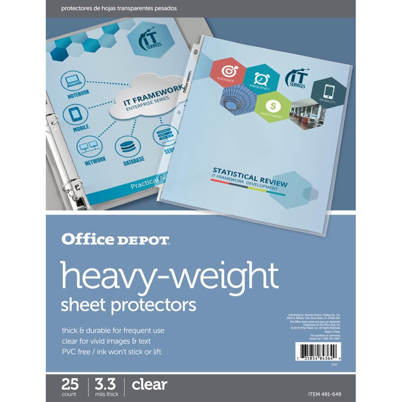 Office Depot Brand Heavyweight Sheet Protectors, 8-1/2in x 11in, Clear, Pack Of 25 (Min Order Qty 46) MPN:491649