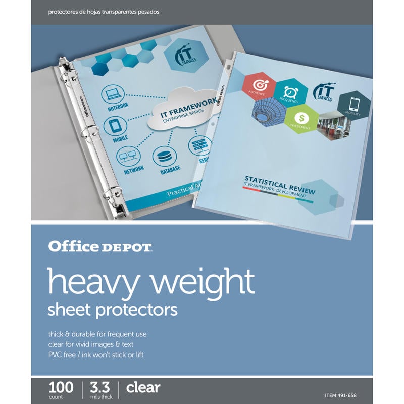 Office Depot Brand Heavyweight Sheet Protectors, 8-1/2in x 11in, Clear, Pack Of 100 (Min Order Qty 13) MPN:491658