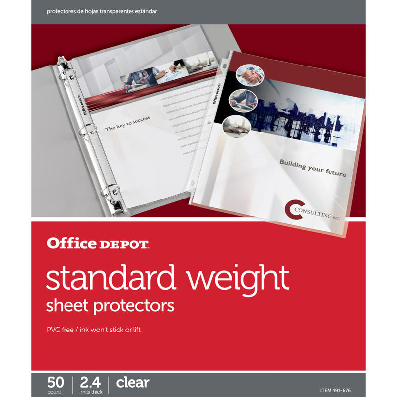 Office Depot Brand Standard Weight Sheet Protectors, 8-1/2in x 11in, Clear, Pack Of 50 (Min Order Qty 28) MPN:491676