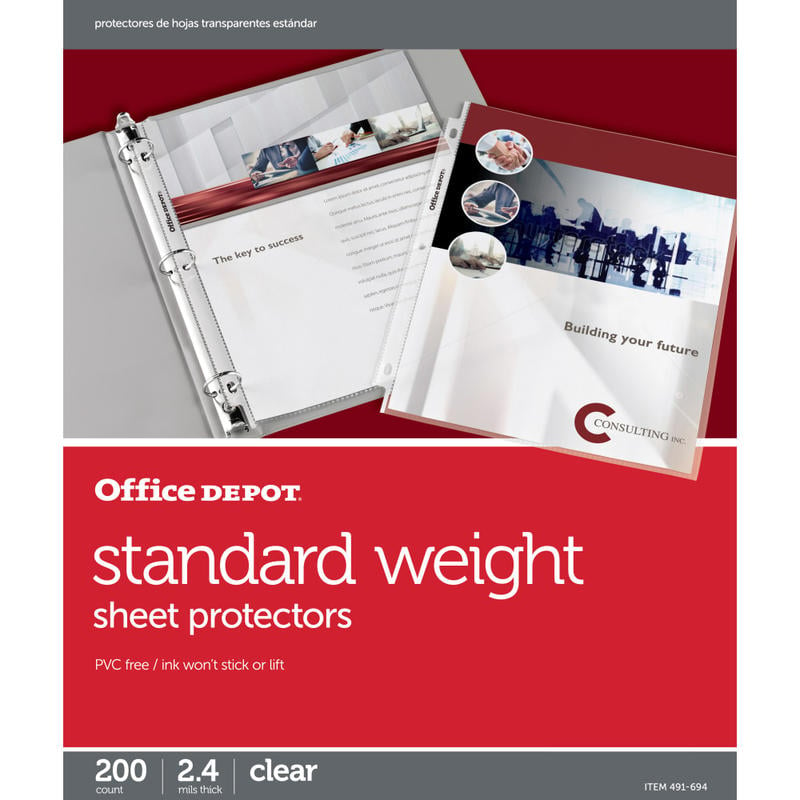 Office Depot Brand Standard Weight Sheet Protectors, 8-1/2in x 11in, Clear, Pack Of 200 (Min Order Qty 9) MPN:491694