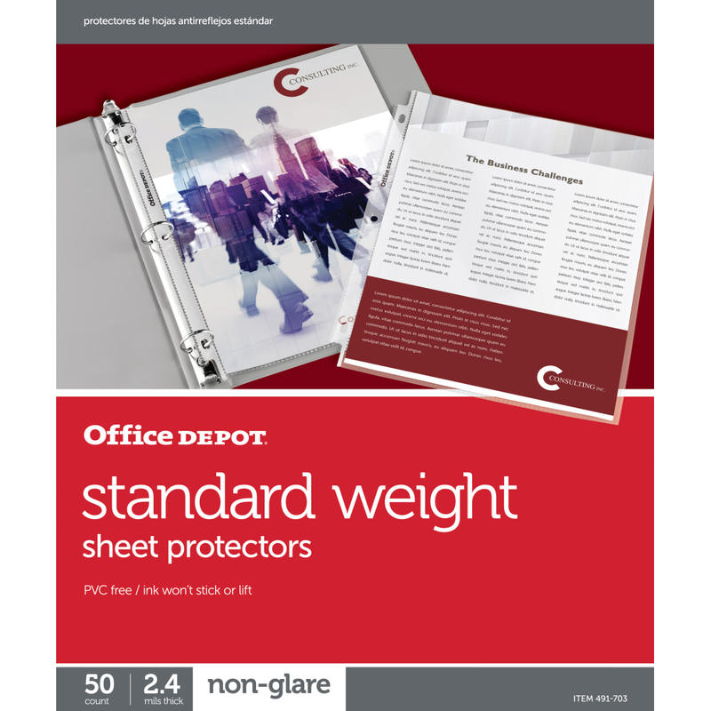 Office Depot Brand Standard Weight Sheet Protectors, 8-1/2in x 11in, Non-Glare, Box Of 50 (Min Order Qty 28) MPN:491703