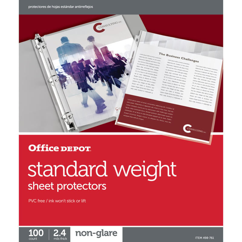 Office Depot Brand Standard Weight Sheet Protectors, 8-1/2in x 11in, Non-Glare, Box Of 100 (Min Order Qty 17) MPN:498761