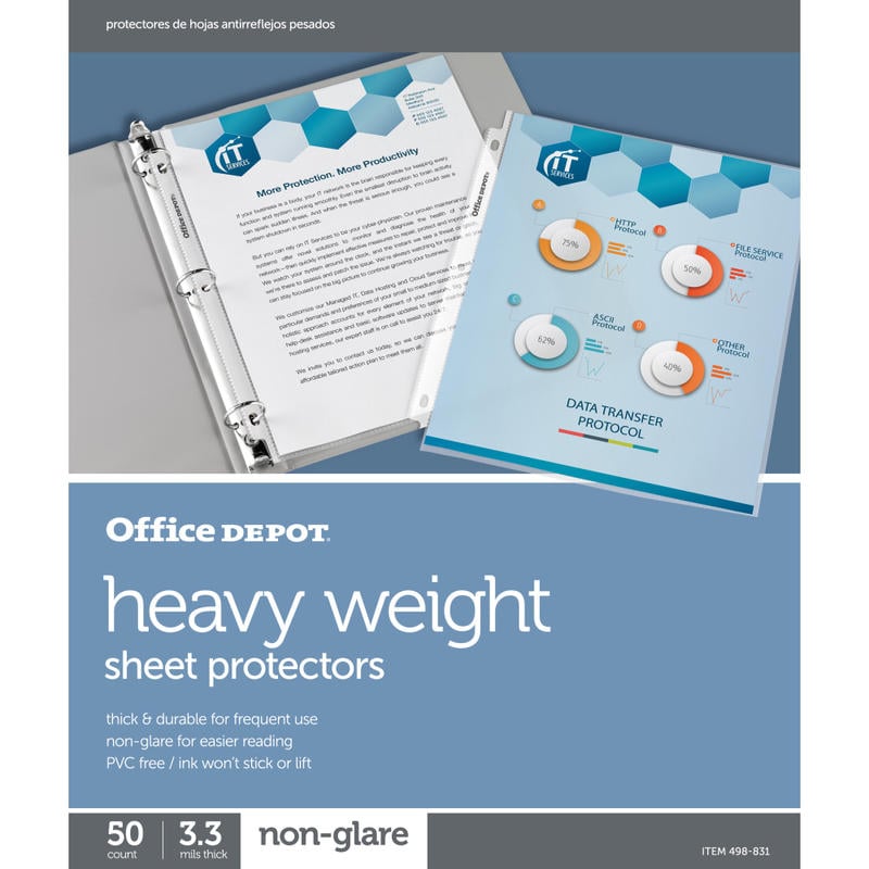 Office Depot Brand Heavyweight Sheet Protectors, 8-1/2in x 11in, Non-Glare, Box Of 50 (Min Order Qty 22) MPN:498831