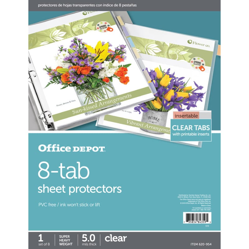 Office Depot Brand Tabbed Sheet Protectors, 8-1/2in x 11in, 8-Tab, Clear (Min Order Qty 54) MPN:620954