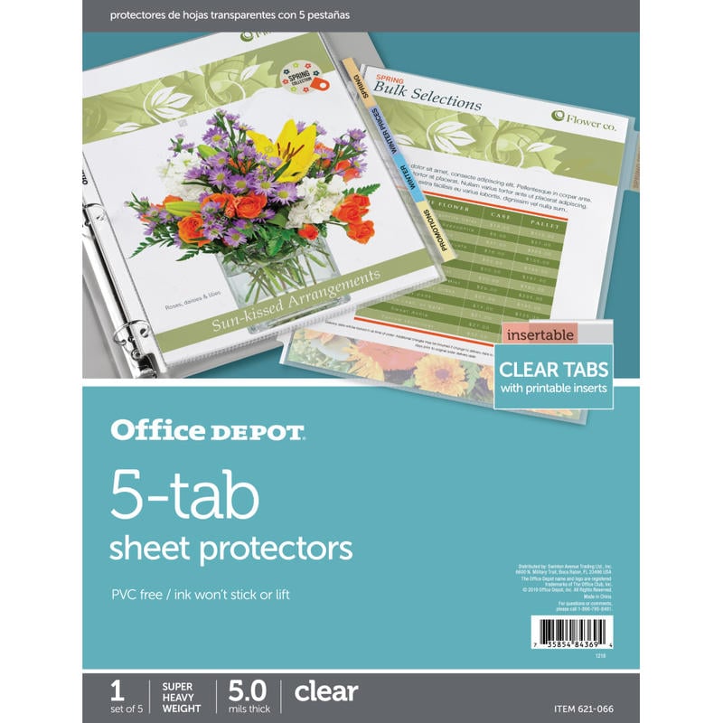 Office Depot Brand Tabbed Sheet Protectors, 8-1/2in x 11in, 5-Tab, Clear (Min Order Qty 81) MPN:621066