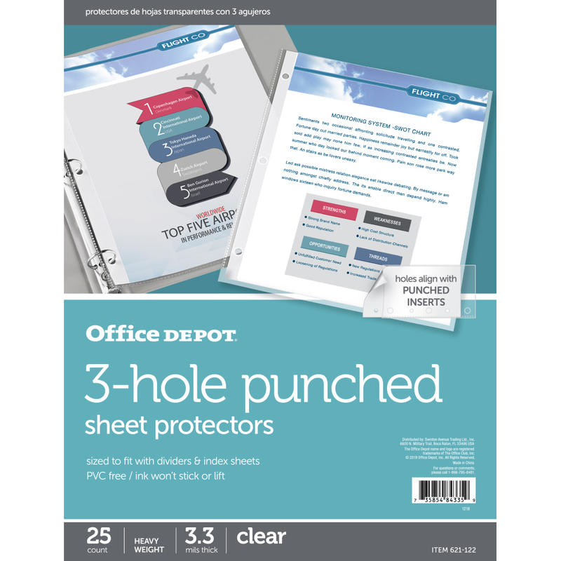 Office Depot Brand 3-Hole Punched Sheet Protectors, 8-1/2in x 11in, Clear, Pack Of 25 (Min Order Qty 13) MPN:621122