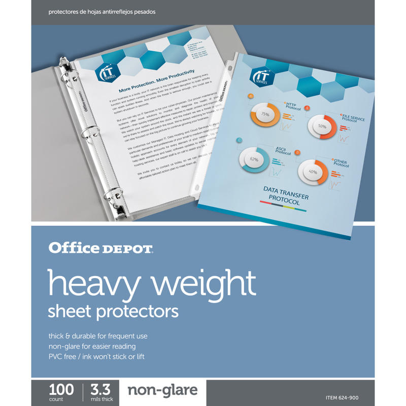 Office Depot Brand Heavyweight Sheet Protectors, 8-1/2in x 11in, Non-Glare, Pack Of 100 (Min Order Qty 14) MPN:624900