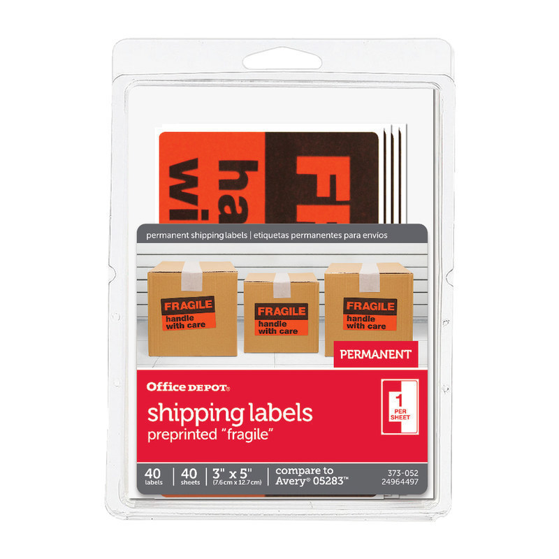 Office Depot Brand Preprinted Permanent Shipping Labels, OD98804, Pack Of 40 (Min Order Qty 12) MPN:OD98804