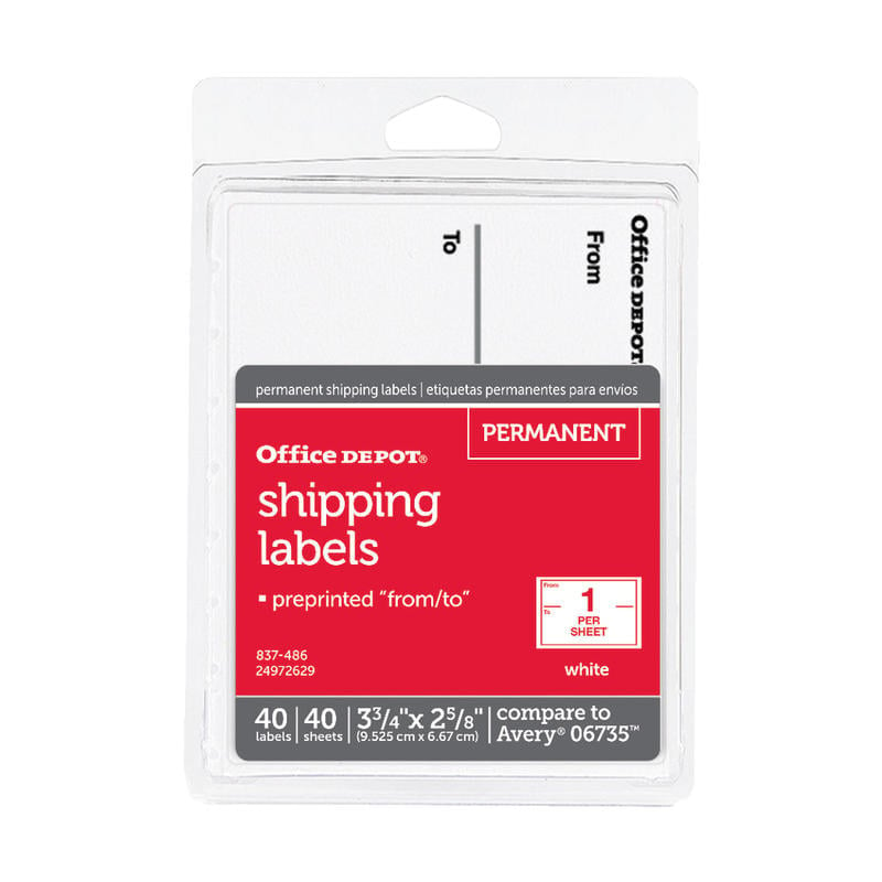 Office Depot Brand To/From Shipping Label Pad, OD98806, Rectangle, 3 3/4in x 2 5/8in, White, Pack Of 40 (Min Order Qty 34) MPN:OD98806