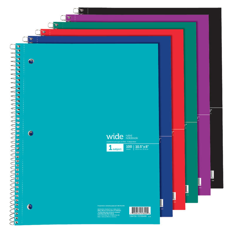 Office Depot Brand Wirebound Notebook, 8in x 10 1/2in, 1 Subject, Wide Ruled, 200 Pages (100 Sheets), Assorted Colors (Min Order Qty 25) MPN:400-003-311-1