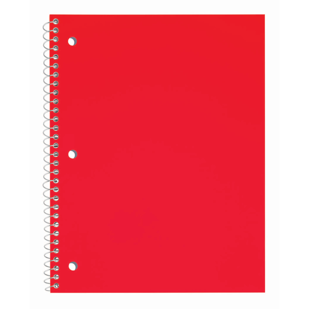 Just Basics Poly Spiral Notebook, 8in x 10-1/2in, 1 Subject, Wide Ruled, 70 Sheets, Red (Min Order Qty 49) MPN:OD23298503