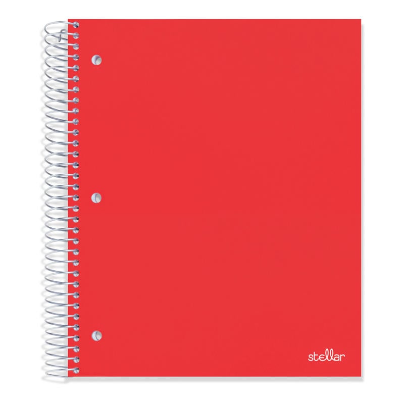 Office Depot Brand Stellar Poly Notebook, 8in x 10-1/2, 5 Subject, Wide Ruled, 200 Sheets, Red (Min Order Qty 17) MPN:ODSTLR5SRBREDWR