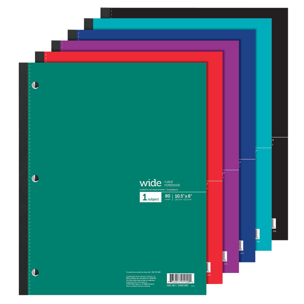 Office Depot Brand Wireless Notebook, 8in x 10-1/2in, Wide Ruled, 80 Sheets, Assorted Colors (Min Order Qty 33) MPN:PD0473756