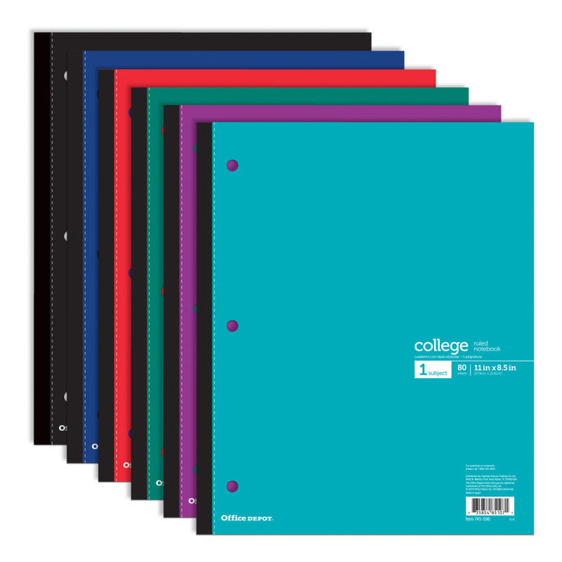 Office Depot Brand Wireless Notebook, 8 1/2in x 11in, 1 Subject, College Ruled, 80 Sheets, Assorted Colors (Min Order Qty 14) MPN:PD0473757