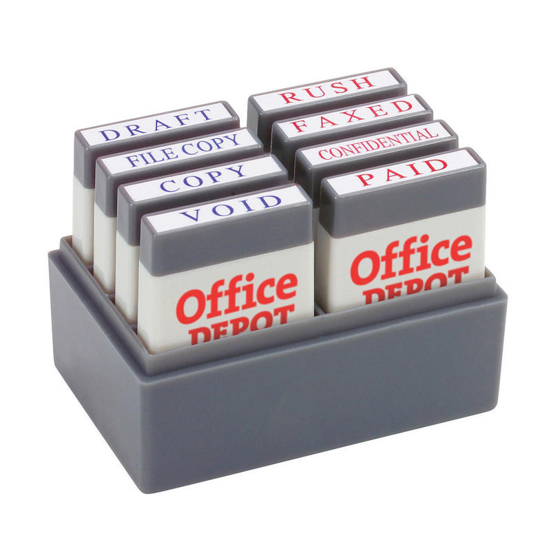 Office Depot Brand Mini Message Stamp Kit, 1in x 1/4in Impression, Blue/Red Ink (Min Order Qty 6) MPN:032542