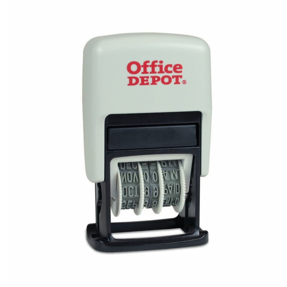 Office Depot Brand Date Message Stamp Dater Paid, Received, Faxed, Self-Inking 3-In-1  Micro Date Message Stamp Dater, 1-1/16in x 5/8in Impression, Red/Blue  Ink (Min Order Qty 10) MPN:098331