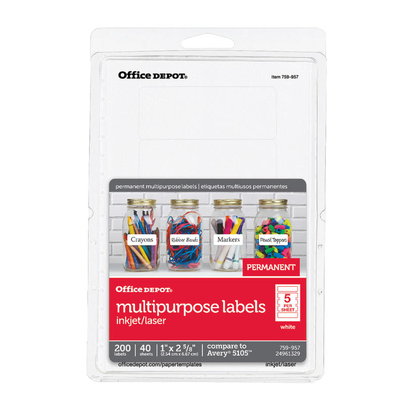 Office Depot Brand Print-Or-Write Permanent Labels, OD98798, Rectangle, 1in x 2 5/8in, White, Pack Of 200 (Min Order Qty 10) MPN:OD98798